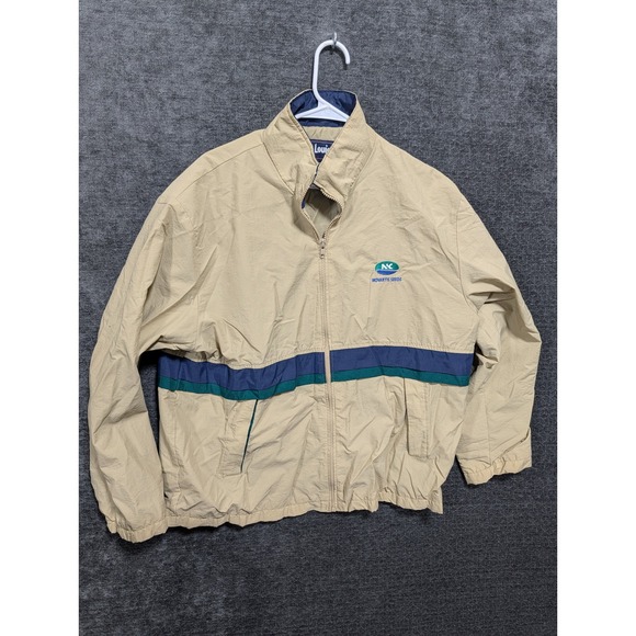 King Louie Novartis Seeds Windbreaker Jacket Tan Blue Green Stripe Zip Mens M